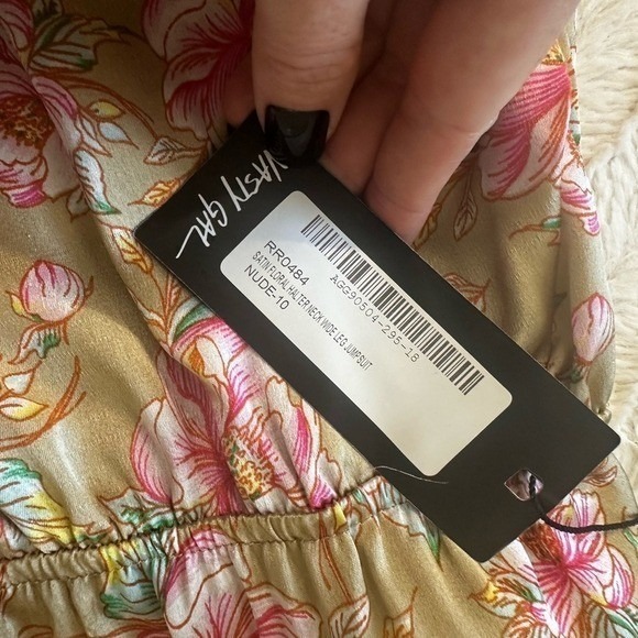NWT Nasty Gal‎ Pink and Tan Floral Satin Jumpsuit with Pockets - Picture 6 of 9